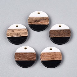 Белый Подвески из смолы и ореха, плоско-круглые, белые, 18.5x3.5 мм, отверстие : 2 мм
