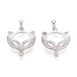 Платина 925 подвеска из стерлингового серебра с микропаве и прозрачным кубическим цирконием в форме кабошона, лиса с овальным подносом, платина, лоток : 9.5x11 мм, 19.5x17x6.5 мм, отверстие : 5x3 мм