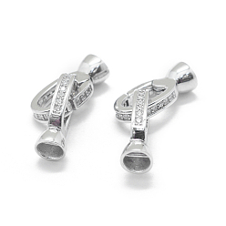 Platinum Anti-Tarnish Rhodium Plated 925 Sterling Silver Key Clasps, with Cubic Zirconia, Fold Over Clasps, with 925 Stamp, Clear, Platinum, 29.5mm, Clasp: 16.5x8.5x6mm, Inner Diameter: 4mm