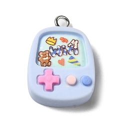 Светлый Стально-синий Непрозрачные подвески смолы, прелести игровых автоматов, с платиновыми тоновыми железными петлями, светло-стальной синий, 25x17x6.5 мм, отверстие : 2 мм