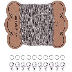 Platinum Iron Twisted Chains Curb Chains Necklaces Making, with Jump Rings and Brass Lobster Claw Clasps, Platinum, 3x2x0.5mm