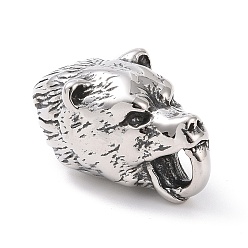 Античное Серебро Тибетский стиль 304 концы шнура для ручной полировки из нержавеющей стали, Торцевые крышки, волчьи головы, античное серебро, 30x16.5x15 мм, отверстие : 6x6 мм, внутренний диаметр: 8.5x8.5 мм