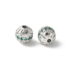 Зеленый Латунные микро проложить кубического циркония бусы, круглые, стойки покрытие, прочное покрытие, без кадмия и без свинца, зелёные, 7.5x8 мм, отверстие : 1.8 мм
