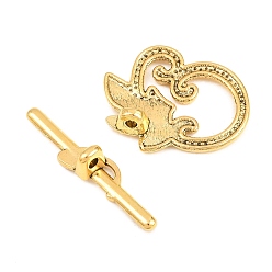 Античное Золото Лист тибетском стиле тумблеры застежки, без свинца, без кадмия и без никеля , античное золото , лист: 19x24 мм, бар: 5.5x29.5 мм, отверстие : 1.6 мм.