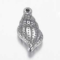 Stainless Steel Color Tarnish Resistant 304 Stainless Steel Pendants, Conch, Stainless Steel Color, 18.5x8.5x3.5mm, Hole: 1mm