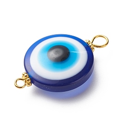 Golden Transparent Evil Eye Resin Connector Charms, with Alloy Spacer Beads and Iron Double Loops, Mixed Color, Flat Round, Golden, 32x20~20.5x9~9.5mm, Hole: 1.8mm and 3.5mm