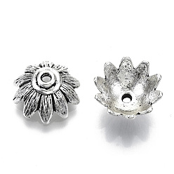 Античное Серебро Тибетском стиле сплав шарик крышки, без свинца и без кадмия, мульти-лепесток, античное серебро, 14.5x7 мм, Отверстие : 1.5 мм , около 865 шт / 1000 г