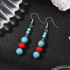 Круглые Бронзовые синтетические бирюзовые серьги, платина, круглые, 55x8 мм