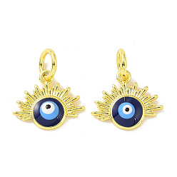 Evil Eye Настоящие 18 к позолоченные латунные подвески, без кадмия, без никеля и без свинца, с эмалью и кольцом для прыжков, злые глаза, 12x14x3 мм, отверстие : 4 мм