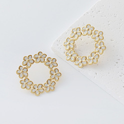 Flower 304 Stainless Steel Enamel Stud Earrings for Women, Golden, Flower, 31x31mm