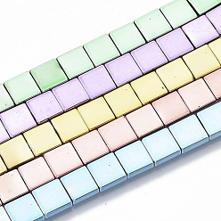 Mixed Color Electroplated Non-magnetic Synthetic Hematite Beads Strands, Rectangle, Mixed Color, 8x8.5x3mm, Hole: 0.5mm, about 48~49pcs/Strand, 15.55 inch(39.5cm)