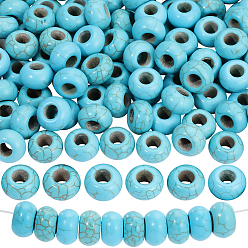 Türkis 100 Stück synthetische türkisfarbene europäische Perlen, Großloch perlen, gefärbt, Rondell, Türkis, 13~14x8~8.5 mm, Bohrung: 5~6 mm