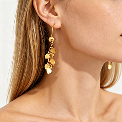 Real 18K Gold Plated Brass Tassel Chain Dangle Earrings for Women, Heart, Real 18K Gold Plated, 51mm