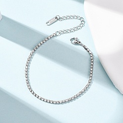 Нержавеющая Сталь Цвет 304 браслеты-цепочки из нержавеющей стали со стразами для женщин, плоско-круглые, цвет нержавеющей стали, 6.61 дюйм (16.8 см)