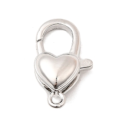 Платина Карабин-лобстеры, латунные, сердце, платина, 19.5x11.5x7 мм, отверстие : 1.8 мм