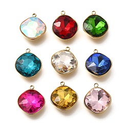 (52) Непрозрачная лаванда Стеклянные подвески, ромб прелести, с 304 фурнитурой из нержавеющей стали, ионное покрытие (ip), граненые, реальный 18 k позолоченный, разноцветные, 17x14.5x5.5 мм, отверстие : 1.6 мм