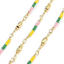 Желтый Латунные шаровые цепи, со стеклянными бисеринами, без кадмия, без никеля и без свинца, реальный 18 k позолоченный, пайки, с катушкой, желтые, 20x3x2 мм