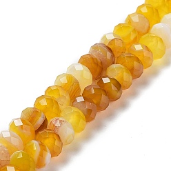 Золотистый Натуральный полосатый агат / полосатые агатовые бусы, окрашенная и подогревом, граненые, шайба, золотые, 8~8.5x5~5.5 мм, отверстие : 1 мм, около 73~75 шт / нитка, 15.24~15.43'' (38.7~39.2 см)