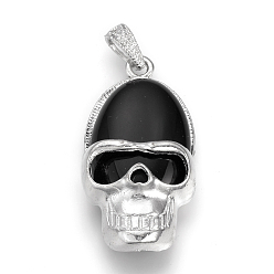 Black Stone Natural Black Stone Pendants, with Alloy Findings, Skull, Platinum, 43.5x22.5x11.5mm, Hole: 3.5x6.5mm
