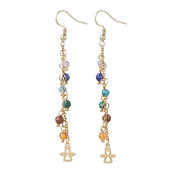 Angel & Fairy Болтаться серьги природный драгоценный камень, с 304 крючками для сережек из нержавеющей стали и 304 подвесками из нержавеющей стали, золотые, ангел и фея, 79~80.5x9 мм