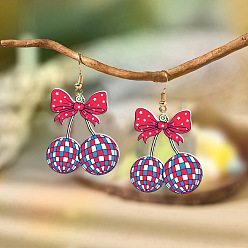 Разноцветный Акриловые серьги-подвески ко Дню учителя, бантик с диско-шаром, с фурнитурой для сережек из сплава, золотые, красочный, 61.5x34.5 мм