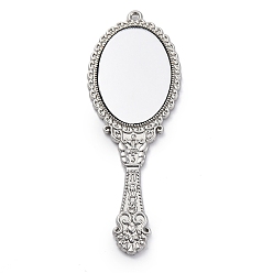 Платина Подвески из стеклянного зеркала, подвеска-зеркало для переноски, со сплавочной фурнитурой, платина, 73.5x26x3 мм, отверстие : 1.8 мм