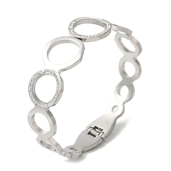 Нержавеющая Сталь Цвет Браслеты с полым кольцом из нержавеющей стали с кристаллами и стразами для женщин, цвет нержавеющей стали, внутренний диаметр: 1-7/8x2-1/4 дюйм (4.9x5.8 см), 18 мм