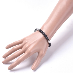 Lava Rock Unisex Leather Cord Bracelets, with Natural Lava Rock Round Beads, 304 Stainless Steel Magnetic Clasps and Rondelle Beads, with Cardboard Packing Box, 8-1/8 inch(20.5cm)