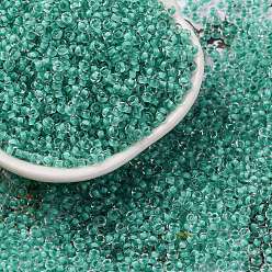 Темно-бирюзовый Стеклянные цилиндрические бусины, бисер, внутри цветов, круглое отверстие, темные бирюзовый, 2.4~2.7x1.5~1.8 мм, отверстие : 1.2 мм, Около 20000 шт / фунт