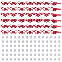 Red 42Pcs Alloy Bowknot Stud Earring Findings, with 304 Stainless Steel Needles, with Loop, with 84Pcs Plastic Ear Nuts, Red, 6.5x14mm, Hole: 1.6mm, Pin: 0.7x11.5mm