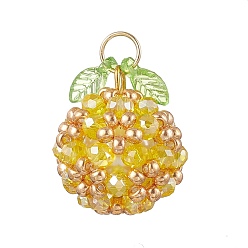 Желтый Подвески из акрила и стеклянных бусин, фрукты, с целью перехода в кольце, желтые, 24x20.5 мм