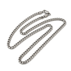 Stainless Steel Color Non-Tarnish 304 Stainless Steel Cuban Link Chain Necklace, Stainless Steel Color, 24.29 inch(61.7cm)