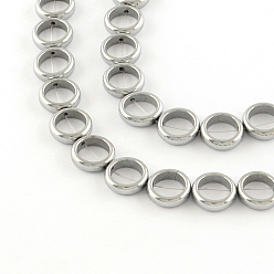 Platinum Plated Electroplate Non-magnetic Synthetic Hematite Bead Strands, Ring, Platinum Plated, 10x3mm, Hole: 0.5mm & 7mm, about 41pcs/strand, 15.9 inch
