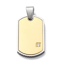 Золотой 304 микро нержавеющей стали прокладывать Цирконом подвески, ионное покрытие (ip), прямоугольник амулеты, золотые, 30x18x3 мм, отверстие : 6 мм