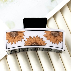 Flower PVC Plastic Rectangular Connected Grab, Plastic Claw Hair Clips, Flower, 84x39mm
