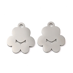 Нержавеющая Сталь Цвет Не тускнеющие 304 подвески из нержавеющей стали, лазерная резка, очарование отпечатка лапы, цвет нержавеющей стали, 14x12x1 мм, отверстие : 1.6 мм