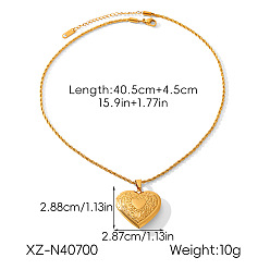 Cœur 304 Colliers pendentifs médaillon photo en acier inoxydable gaufré, réel 18 k plaqué or, cœur, 15.94 pouce (40.5 cm), pendentif: 28.8x28.7 mm