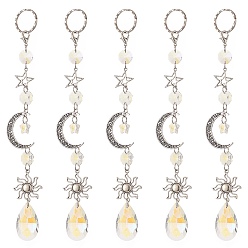 Античный Серебристый & Платиновый Каплевидные стеклянные ловушки для солнца ab, с луной, звездой и солнцем из сплава, настенный кулон подвесной орнамент для украшения домашнего сада, старинное серебро и платина, 22.3 см