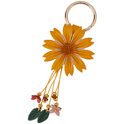 Оранжевый Брелок из кожи и сплава, цветок, оранжевые, 190 мм