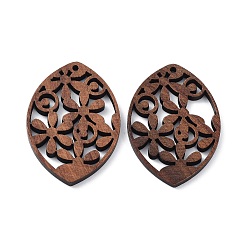 Horse Eye Подвески из орехового дерева, вырезанные лазером, полые прелести, неокрашенными, лошадиный глаз , 39.5x28x2.4 мм, отверстие : 1.6 мм