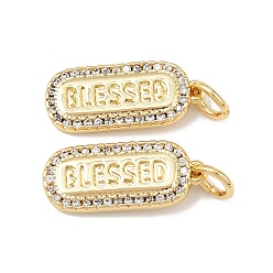 Настоящее золото 18K Латунные микро проложить кубического циркония подвески, овал со словом благословил, без кадмия и без свинца, стойки покрытие, долговечный, с целью перехода в кольце, реальный 18 k позолоченный, 18x7.5x2 мм, отверстие : 3 мм