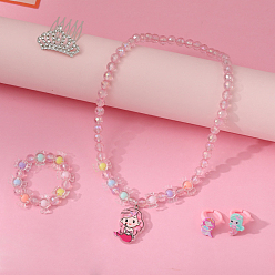 Разноцветный Пластиковые подвески-ожерелья в виде русалки, браслеты из бисера, кольца и заколки для волос для детей, красочный, 140 мм & 50 мм & 13 мм & 38 мм