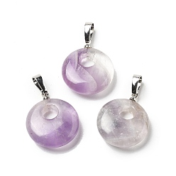 Аметист Подвески из натурального аметиста , с латунными поручнями с платиновым покрытием, плоские круглые прелести, 28x18.5x6~6.5 мм, отверстие : 6x3.5 мм
