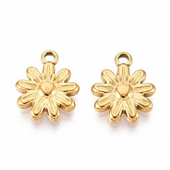 Настоящее золото 18K 201 прелести нержавеющей стали, цветочный шарм, ионное покрытие (ip), реальный 18 k позолоченный, 14.5x12x2.5 мм, отверстие : 1.6 мм