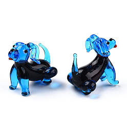 Dodger Blue Handmade Lampwork Home Decorations, 3D Dog Ornaments for Gift, Dodger Blue, 42~43x32.5x39~41mm