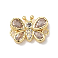 Прозрачный Латунные подвески-шармы в виде бабочек с кубическим цирконием, инкрустированные фианитами., реальный 18 k позолоченный, стойки покрытие, долговечный, без кадмия и без свинца, прозрачные, 12x17x3.2 мм, отверстие : 1.6 мм