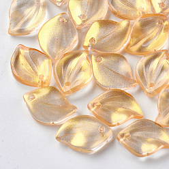 Gold Transparent Spray Painted Glass Pendants, with Glitter Powder, Leaf, Gold, 16x11.5x3.5mm, Hole: 1.5mm