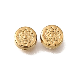 Настоящее золото 18K 304 из нержавеющей стали бусы, ионное покрытие (ip), плоские круглые с глаз, реальный 18 k позолоченный, 6x3 мм, отверстие : 1.2 мм