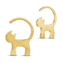 Golden 925 Sterling Silver Kitten Hook Earrings, Cat Silhouette, Golden, 15x10mm