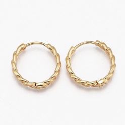 Настоящее золото 18K Латунные английском замке Серьги-кольца, долговечный, форма обочины, кольцо, реальный 18 k позолоченный, 16x3 мм, штифты : 1 мм